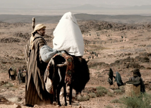 Mary and Joseph traveling to Bethlehem
